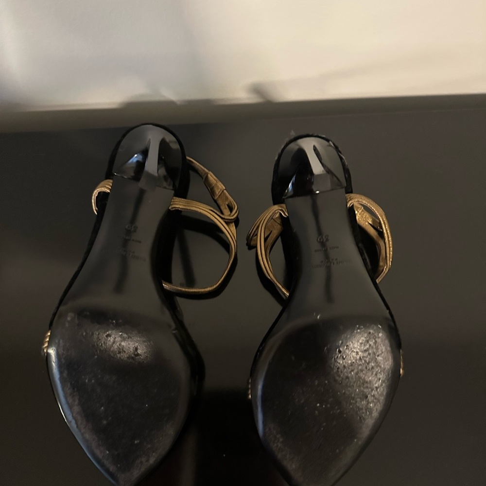 Saint Laurent Black and Gold Strappy Heels - Picture 4 of 10